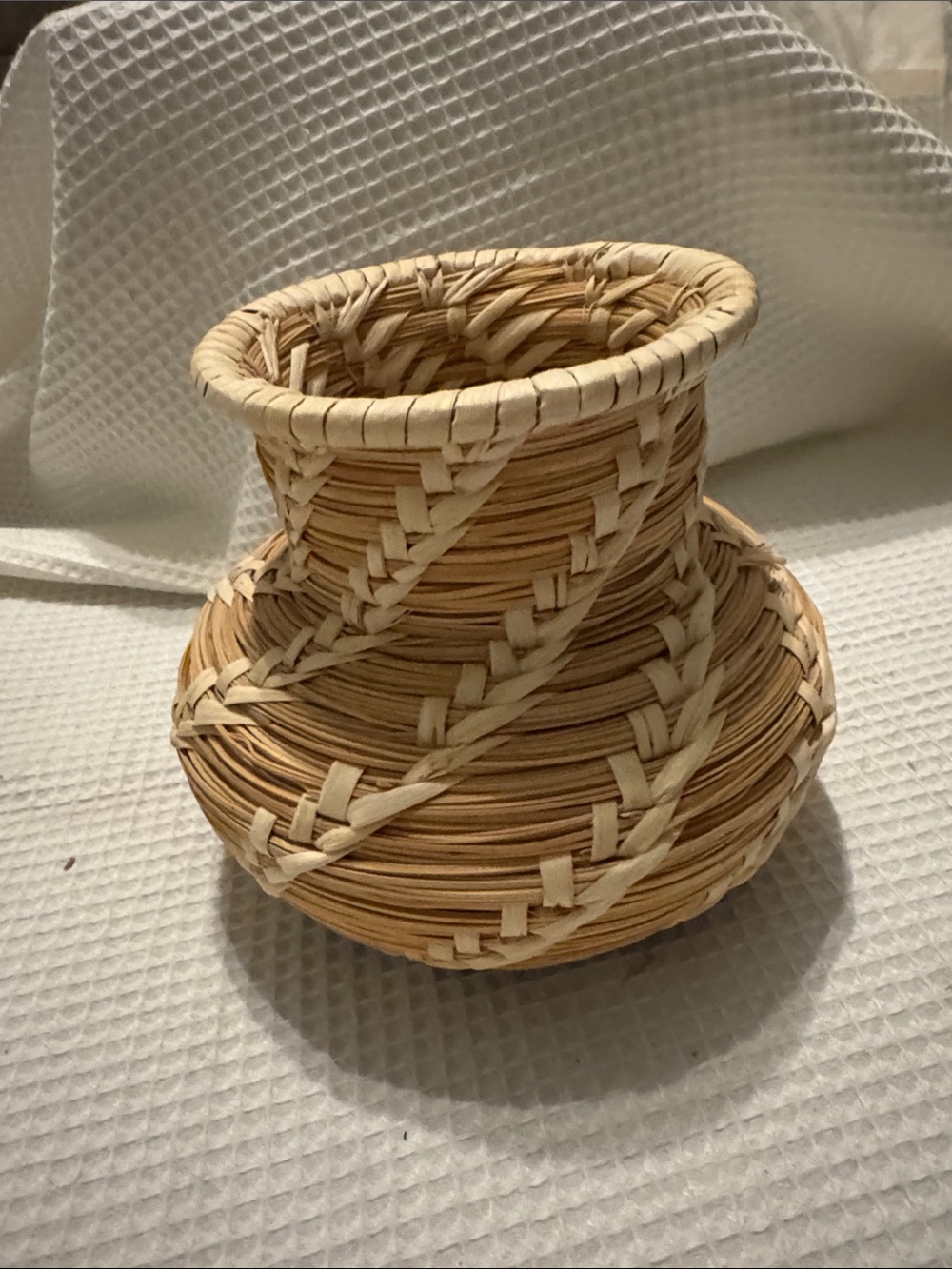 Handwoven Natural Rattan Decorative Vase — Cream and Tan